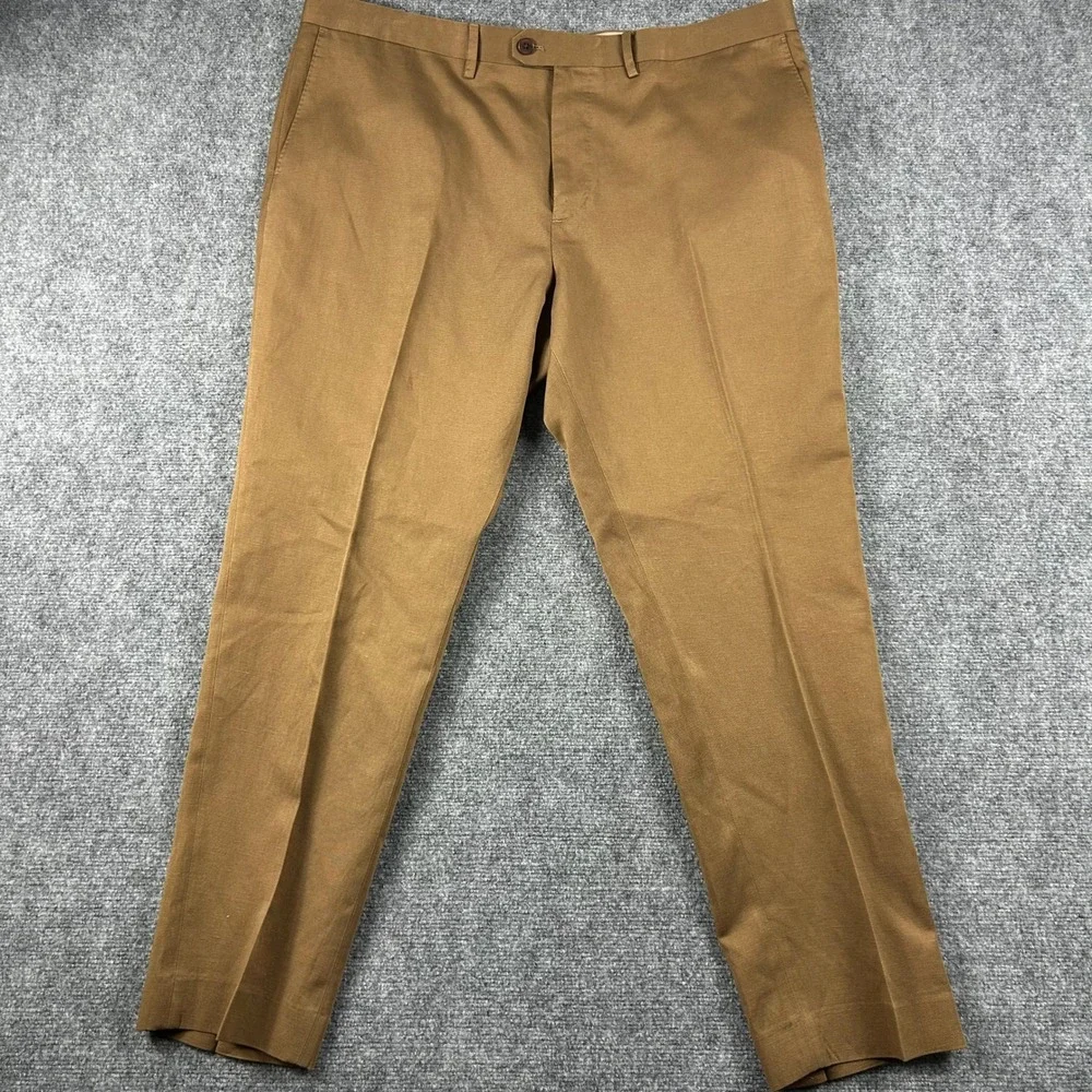 Banana Republic Dress Pants Mens 42R Brown Italian‎ Fabric Emmetex Cotton Linen
